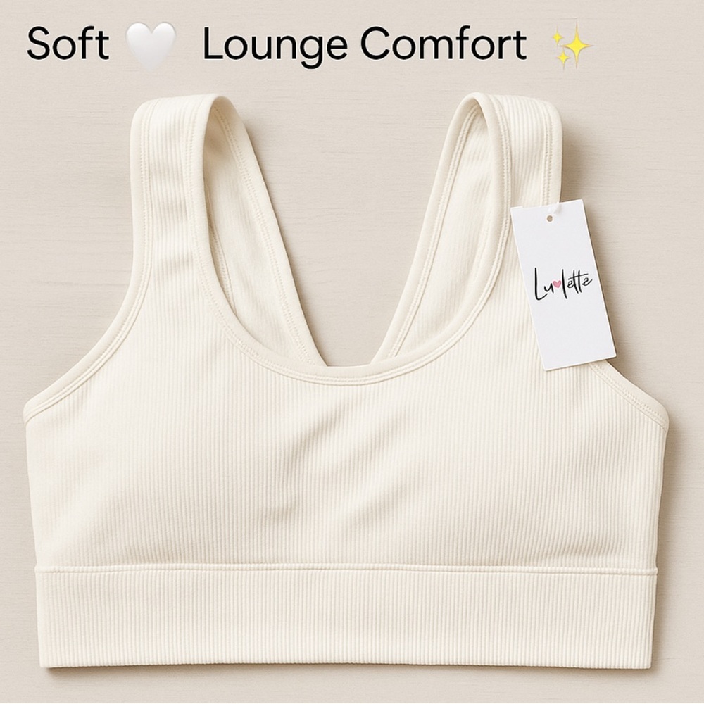 ✨ Luvlette‎ Ivory Ribbed Seamless Bra Top L – Soft Lounge Comfort 🤍